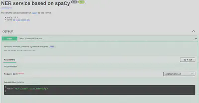 Bildschirmfoto der interaktiven API Dokumentation des NER Service.