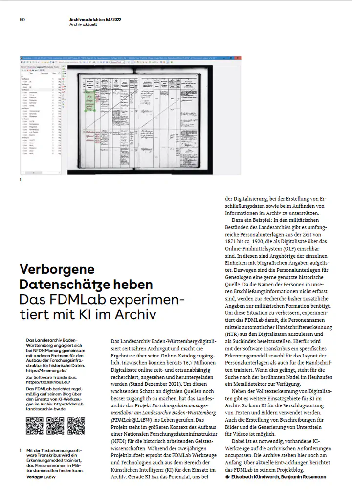 Bildschirmfoto des Artikels in Archivnachrichten 64 / März 2022