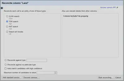 Bildschirmfoto der Einstellungen für den Reconciliation Vorgang mit Getty - Typeinschränkung.